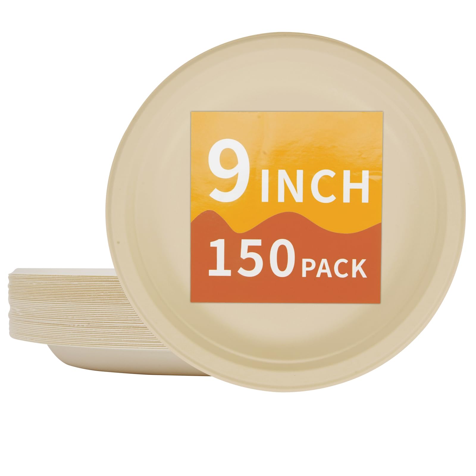 ZEARE Compostable Paper Plates 9 Inch - 100% Biodegradable, Heavy Duty Eco-Friendly Disposable Plates for Camping，Parties, Weddings, BBQ (150 Pack) (9