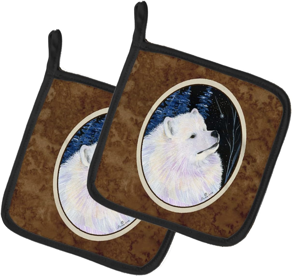 Caroline's Treasures SS8376PTHD Starry Night Samoyed Pair of Pot Holders Kitchen Heat Resistant Pot Holders Sets Oven Hot Pads for Cooking Baking BBQ, 7 1/2 x 7 1/2