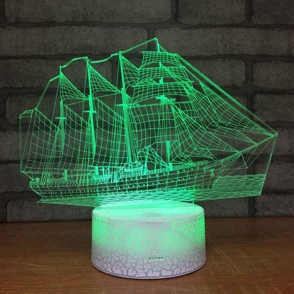 SWTZEQ Luce notturna 3D, luce notturna a LED Forma della barca a vela luce d'illusione lampada da tavolo, 16 colori che cambiano lampada USB, per