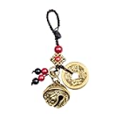 Feng Shui Lucky Bell Key Chain for Women, Vintage Brass Good Luck Charm Bag Accessories with Five Feng Shui Coins Good Luck Charm Tassel