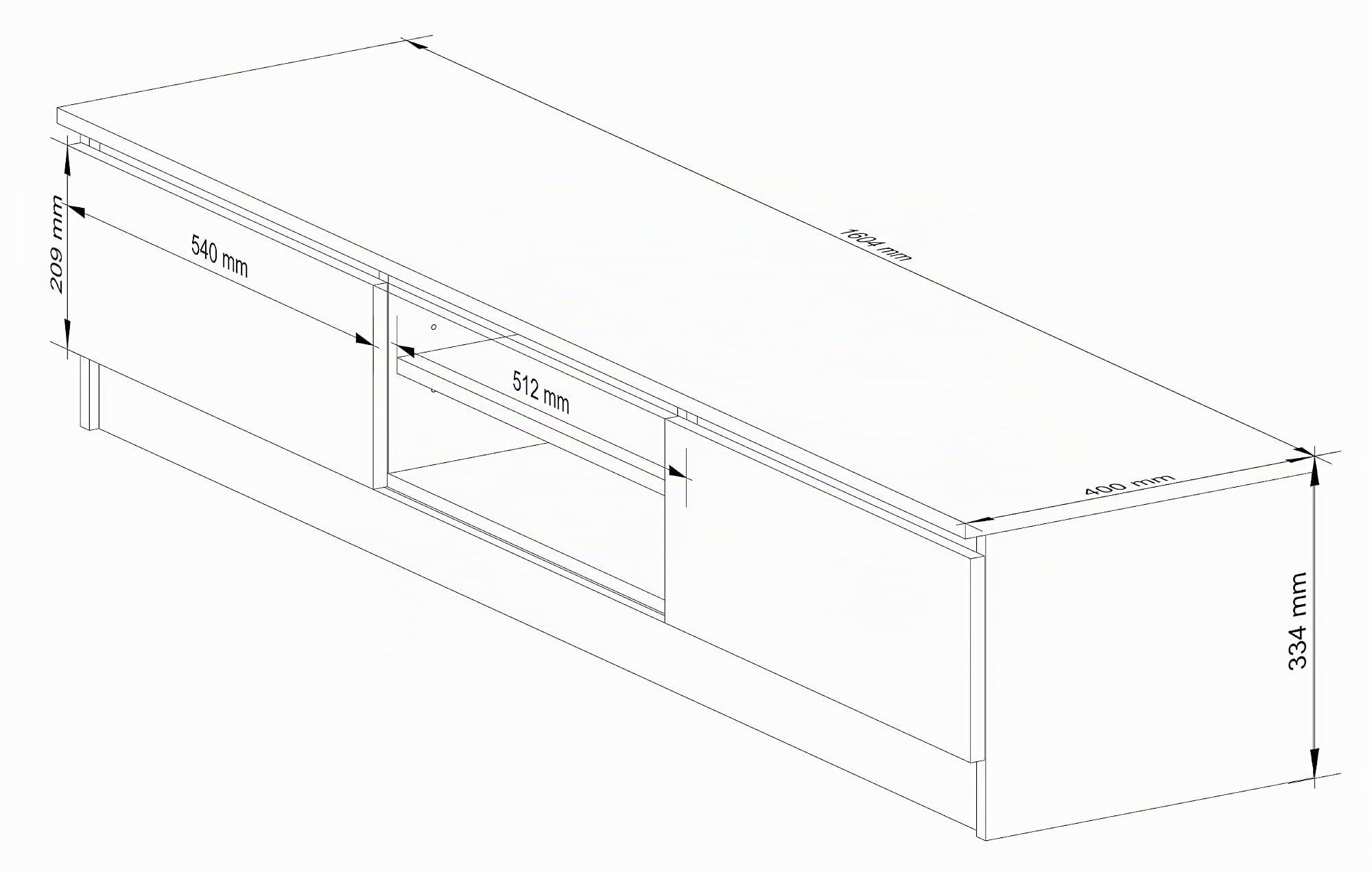 AKORD | Mobile per TV in Legno K 140 | Mobiletto Porta Televisione Soggiorno | un ripiano aperto | 2 Ripiani con Ante a Battente a Sinistra e a Destra | 33x160x40 cm | Peso 30 kg | Ontano