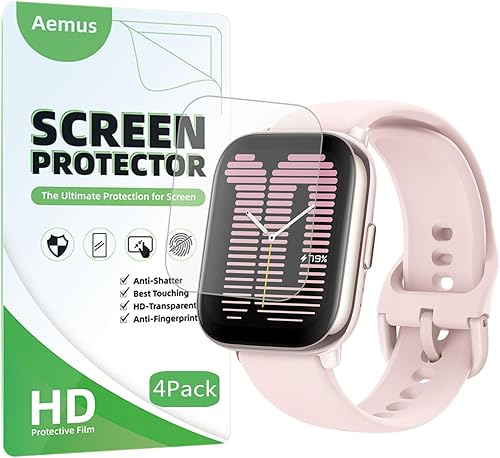 Protector de pantalla compatible con Amazfit Active (4 unidades) 2023 nuevo reloj inteligente cobertura completa película de TPU transparente