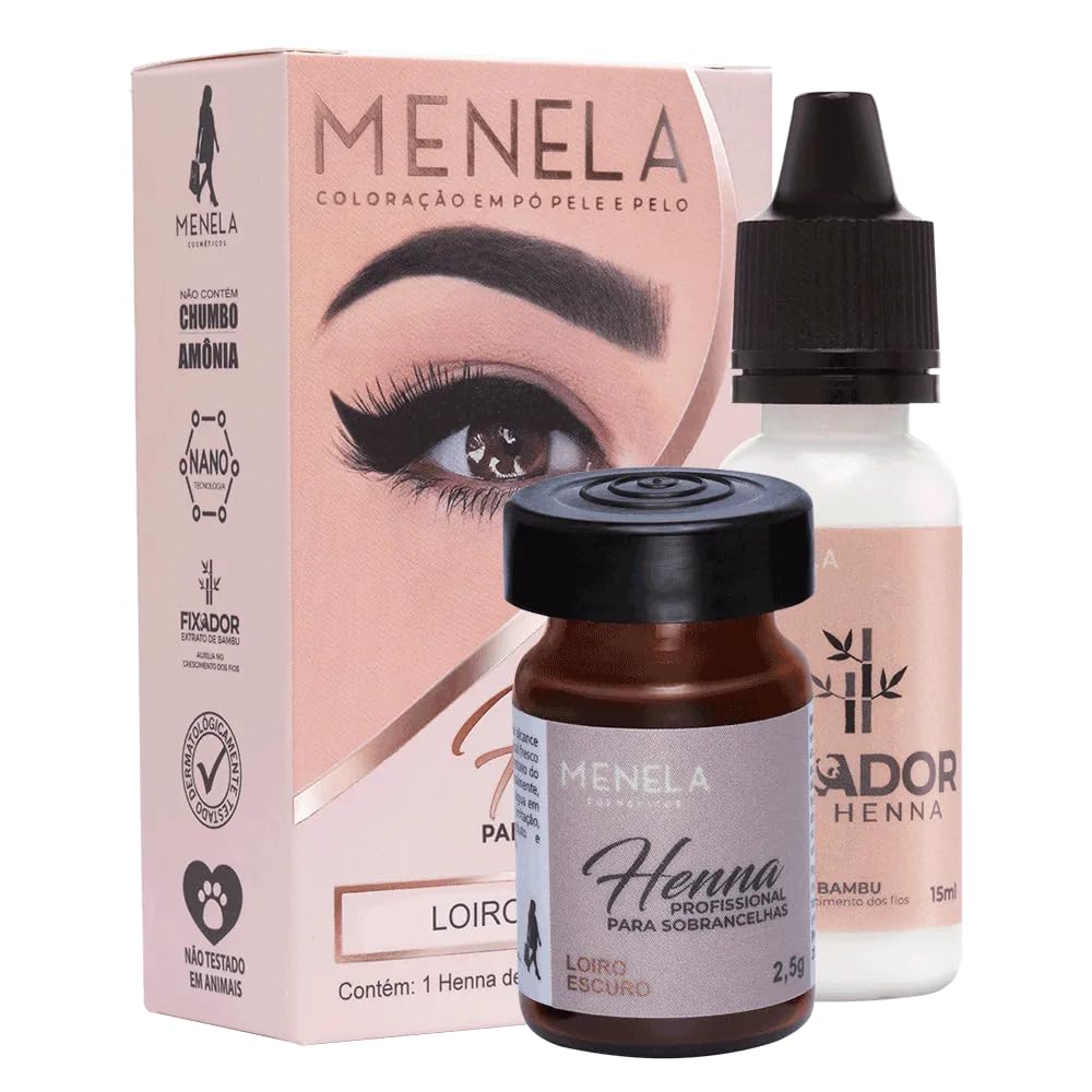 Kit Henna Profesional para Cejas Menela | Henna 2,5 g + Fijador 15 ml | Uso Profesional (Loiro Escuro)