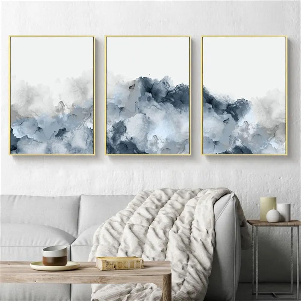 WUHBCZ Art Pictures-Blue Gray Wall Art Nordic Poster Abstract Watercolor Picture Artwork for Living Office Room Modern Canvas Painting Home Decor-50 * 70cm/3PCS (No Frame)