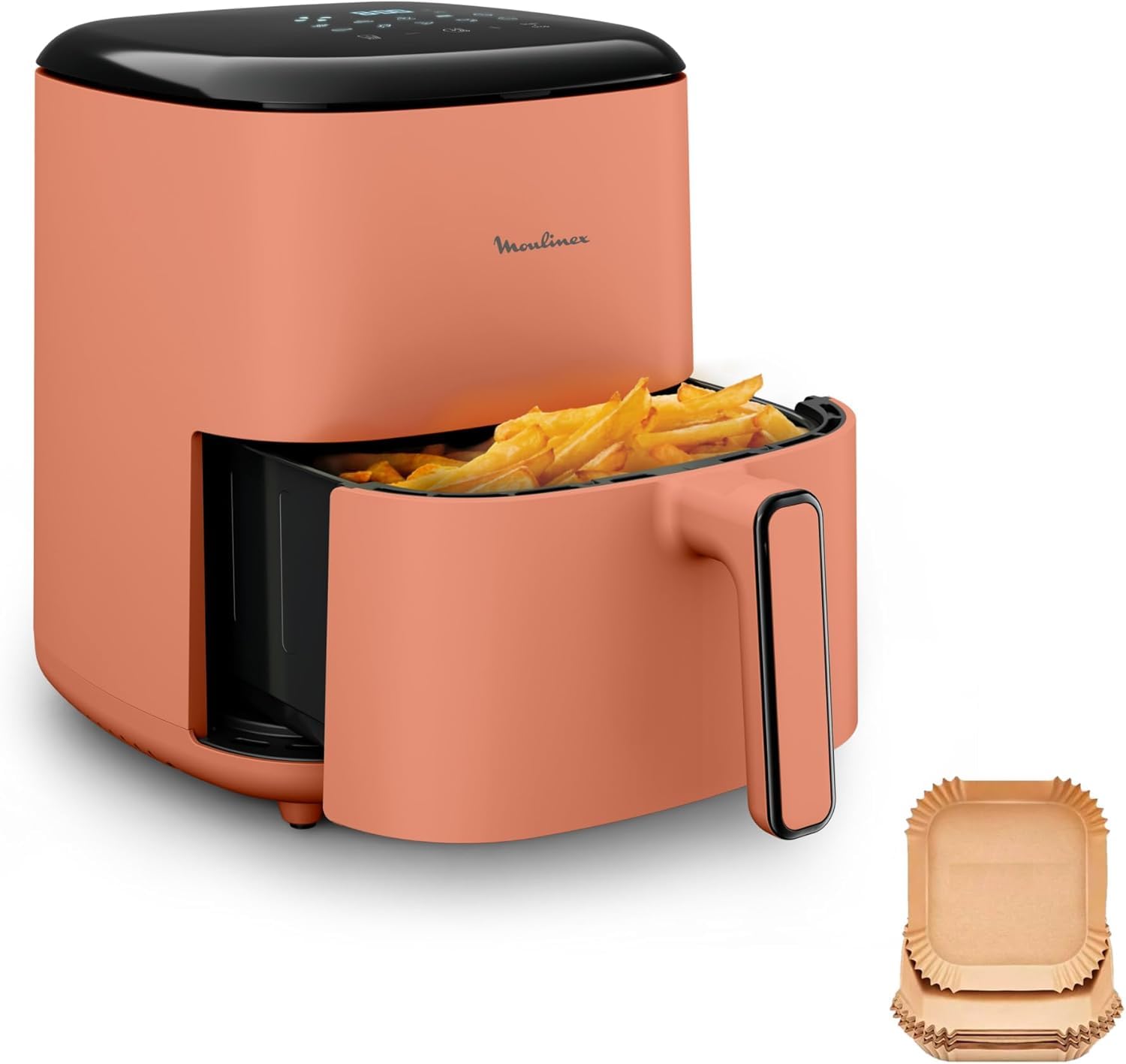 Moulinex Easy Fry POP TERRACOTTA 5L, freidora de aire, hasta 6 personas, 10 programas intuitivos, pantalla táctil digital, ahorro de tiempo y energía, EZ245TF0