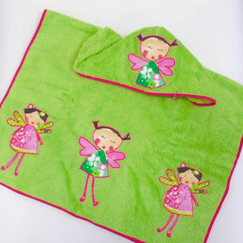 Poncho de bain avec capuche en éponge très douce avec applications réalisées à la main Vert et Fuchsia Mesures de 0 à 5 ans 0-2 Anni vert