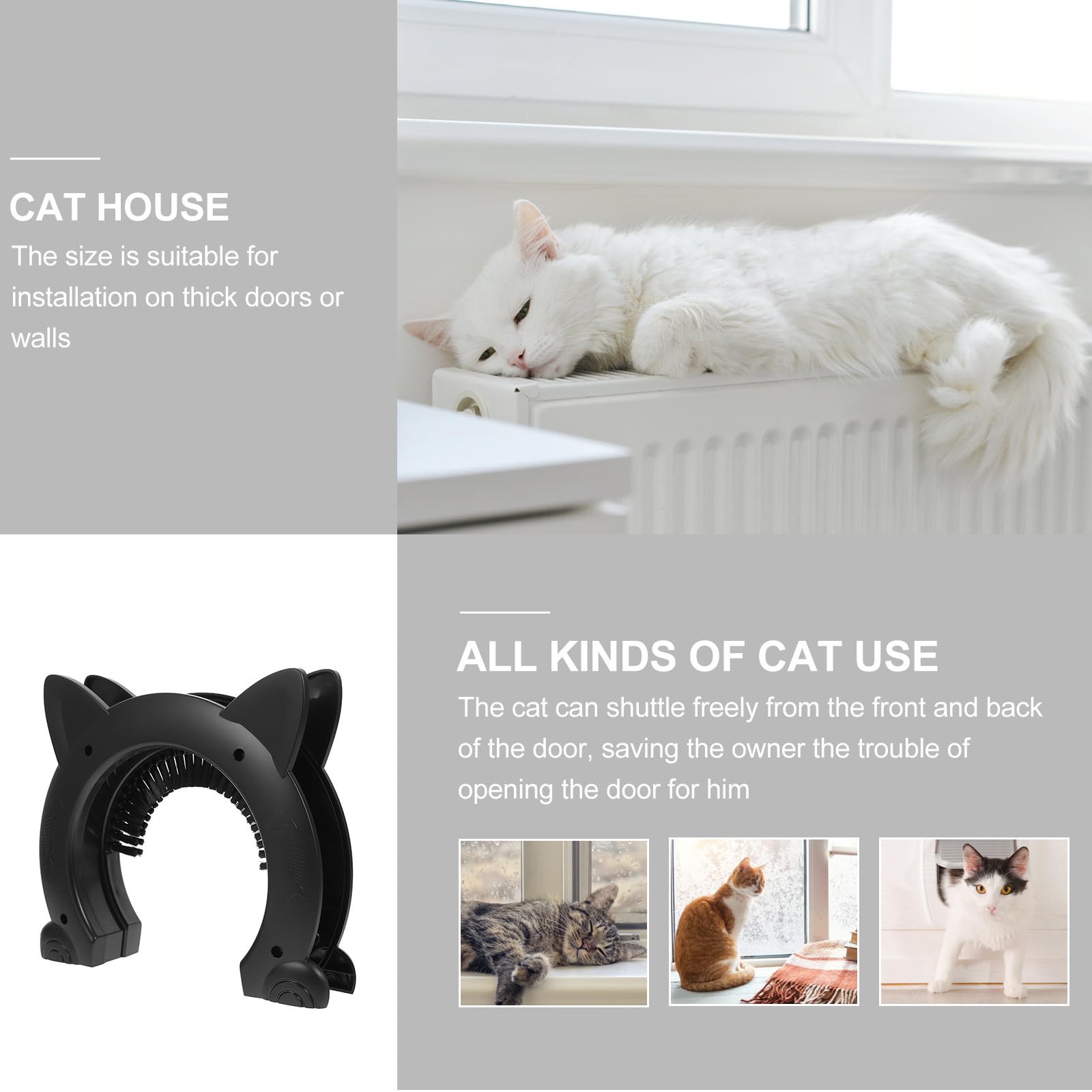 Katzenklappe Innentür aus Abs Kunststoff mit Bürstenpflege Haustiertür für Katzen und Hunde zur Freien Bewegung im Innenbereich Schwarz