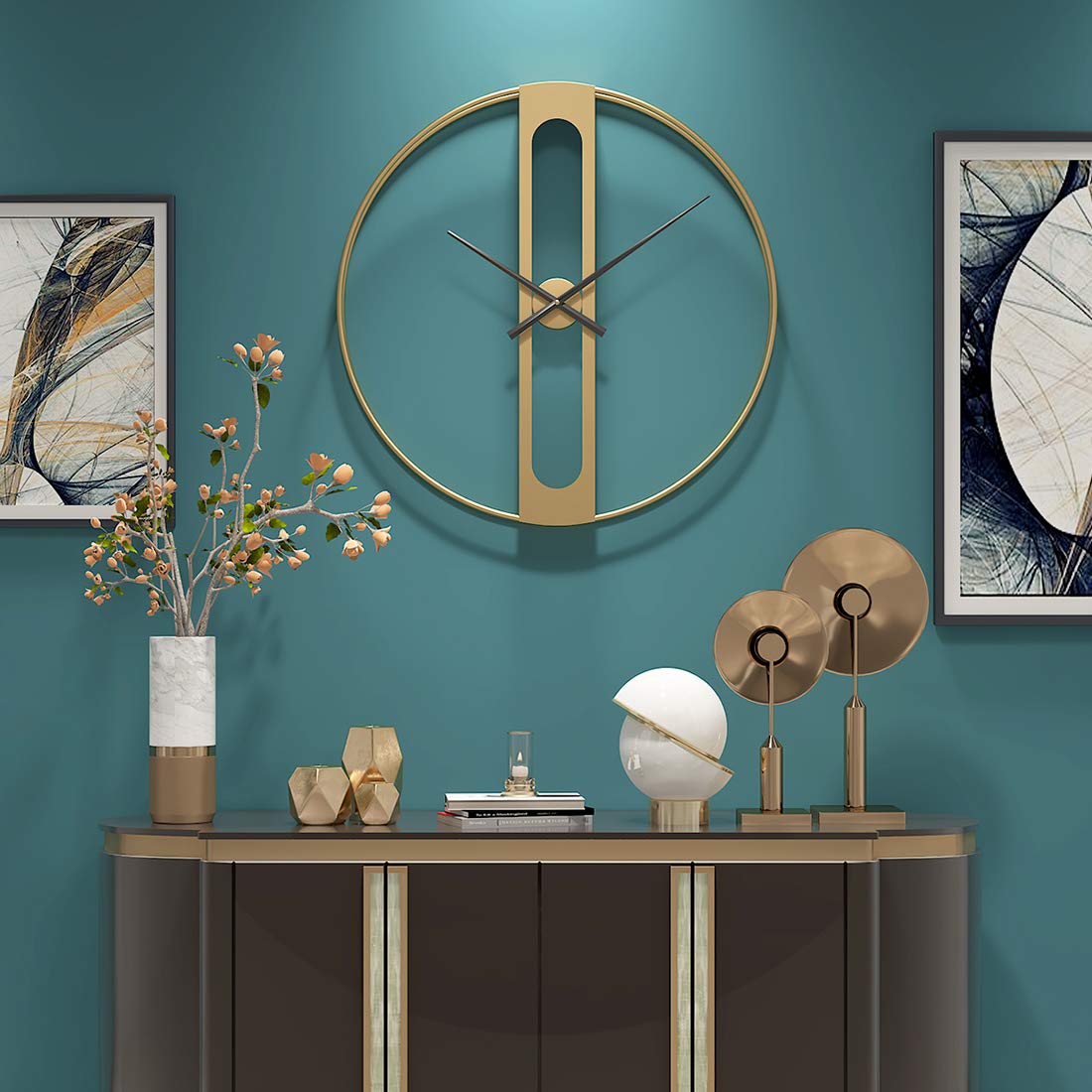 Orologio da Parete Semplice, Grandi Oro Silenzioso Orologio da Muro 50cm Industriale Moderno Orologio da Parete in Ferro, per Soggiorno, Cucina, Ufficio