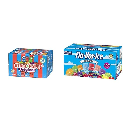 Otter Pops Ice Pops Pollos de hielo sin gluten y grasa, deliciosos golosinas congeladas incluyen fresa, 100 unidades de 1 oz. Pops & Fla-Vor-Ice -