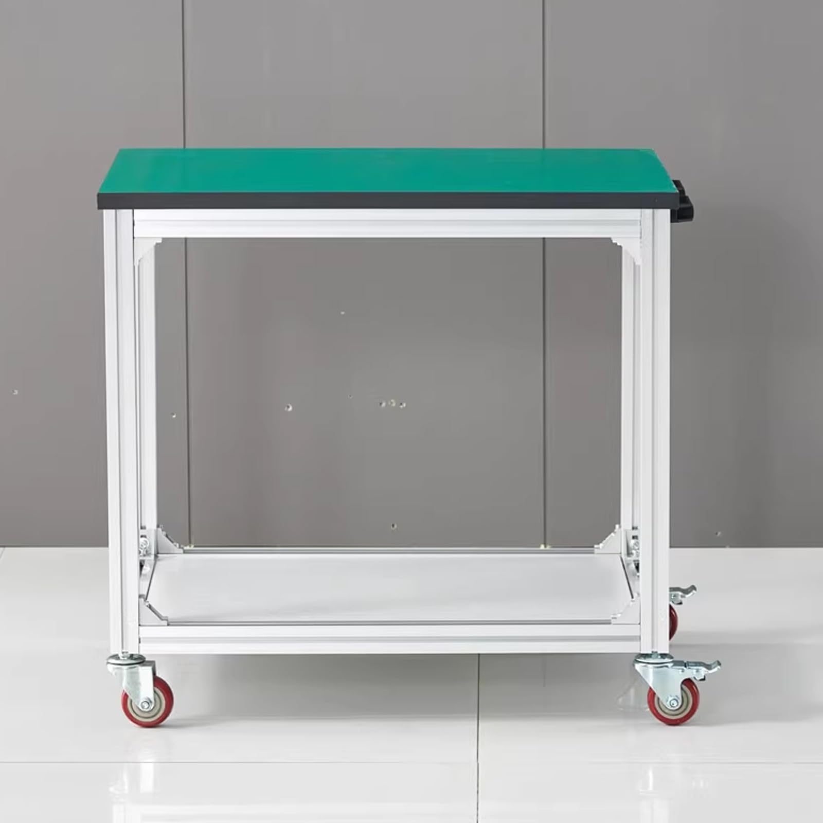 Banco de trabajo portátil con ruedas, mesa de trabajo con marco de aluminio con almacenamiento bajo, carrito de mesa de goma para garaje u oficina, 80 cm x 60 cm x 75 cm
