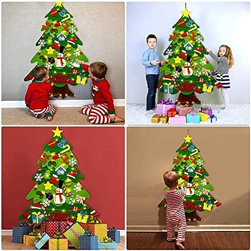 DIY Felt Christmas Tree Set - 32 PCS Ornaments 3.2 FT Tall Wall Hanging with 20 LED String Lights for Toddlers Kids Xmas Gifts Home Door Wall Decoration (Merry Christmas) - Image 6