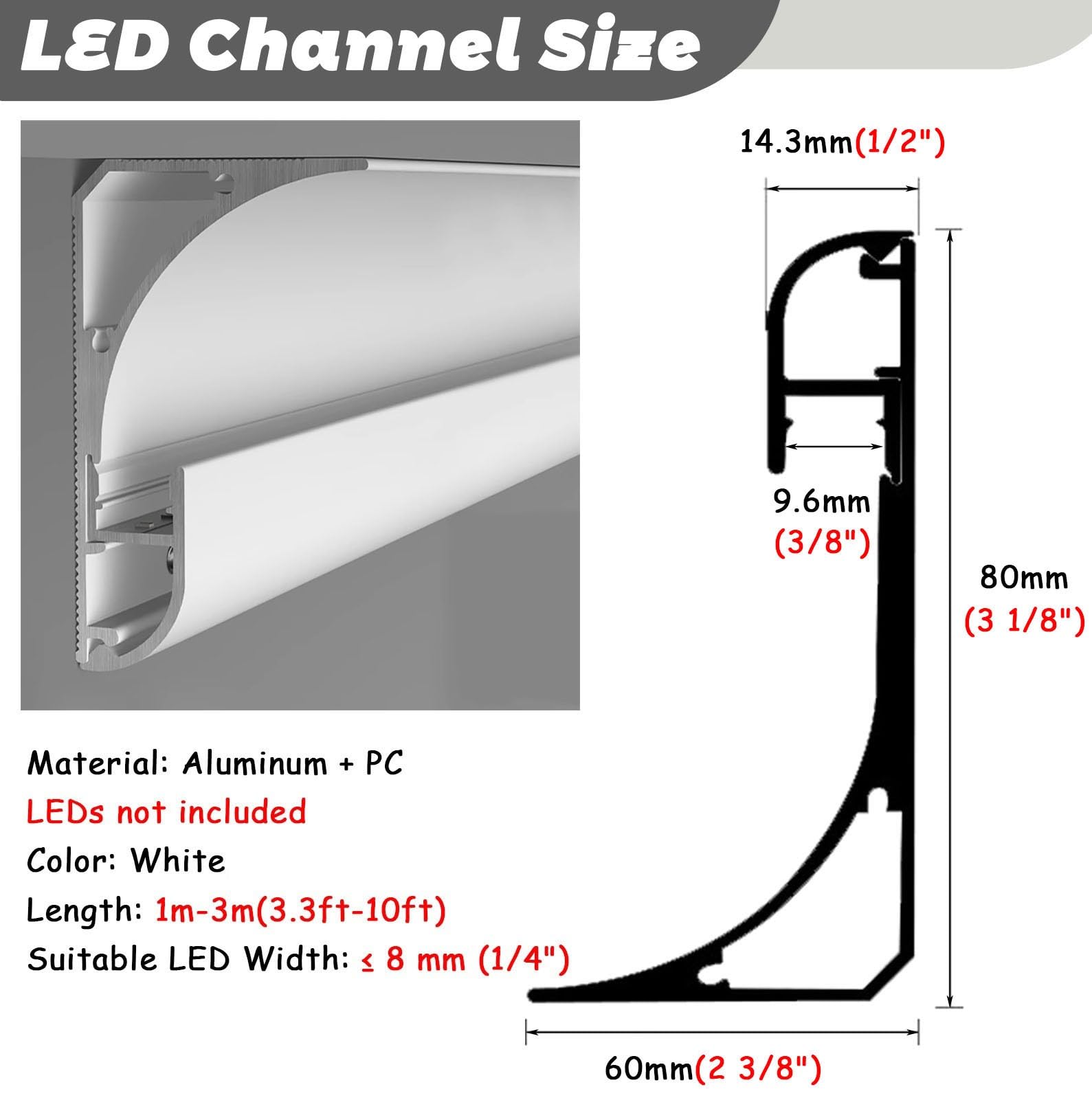 Indirektes LED-Beleuchtungs-Set – 2,1 m Aluminiumk mit Diffusor für Heimdekoration, Sockelleiste und Gesims