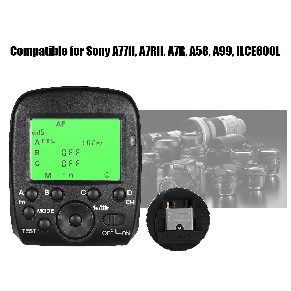 Karlak Disparador de flash , 2.4 GHz TTL Wireless Flash Trigger Transmitter HSS 1/8000s 4 grupos 16 canales LCD Display Reemplazo para A77II A7RII A7R A58 A99 ILCE600L