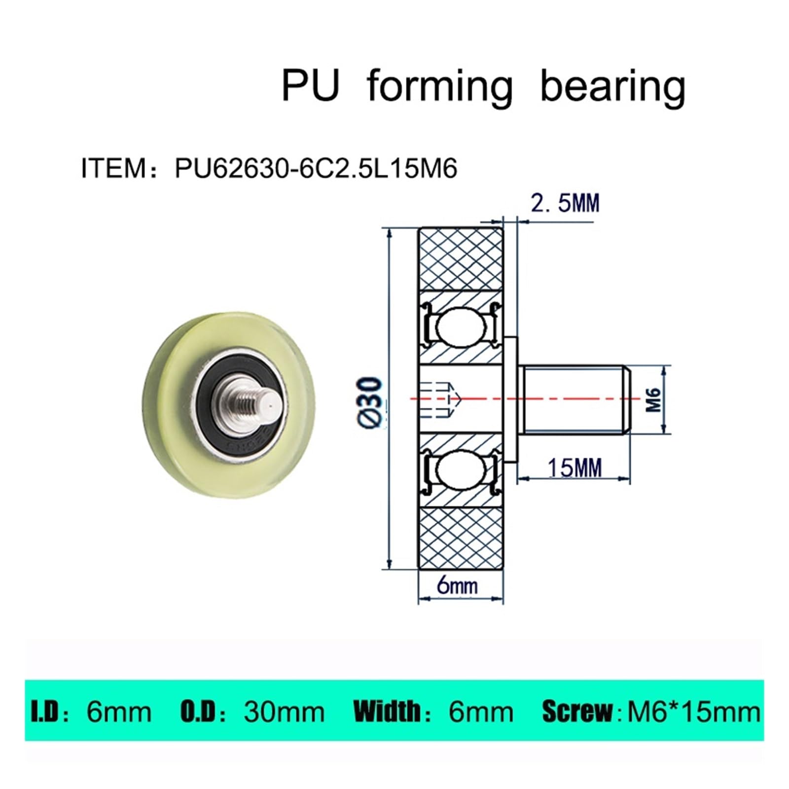 1 szt. PU62630-6 PU62630-6 Koło pasowe z tworzywa sztucznego BS62630-6 Koło pasowe prowadzące(PU62630-6C2.5L15M6)