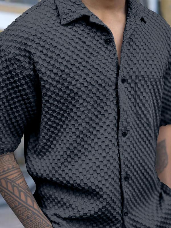 Image of Pinkmint Bubble Textured Shirt for Men ll Half Sleeve Stylish Button Down Shirt's ll Men's Pocket Shirt (Pack of 1)