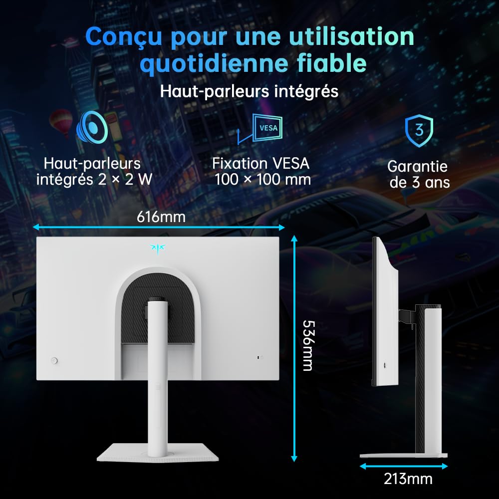 KTC H27E6S Écran Gaming 27 Pouces QHD 2560 x 1440, 240Hz (OC 275Hz), Fast IPS, 1 ms, HDR400, FreeSync & G-Sync Compatible, Eye Care, VESA 100x100mm, Pied Réglable en Hauteur, HDMI 2.0, DisplayPort 1.4