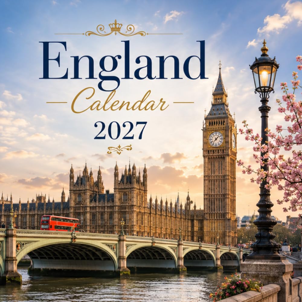 England Calendar 2027: 15-Month Planner | Scenic Destinations with Place Names