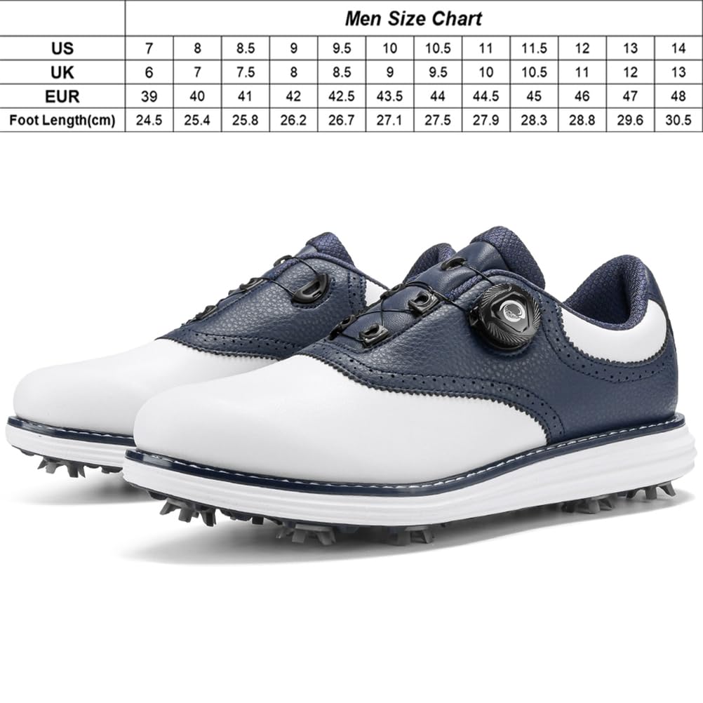 SDEQA Chaussures de Golf en Cuir pour Hommes avec 9 Crampons, Baskets d'extérieur imperméables, Grande Taille