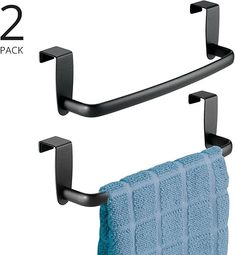 Miniatura 2 de mDesign - Toallero de acero resistente para cocina, para colgar en el interior o exterior de las puertas, almacenamiento y organización para manos,