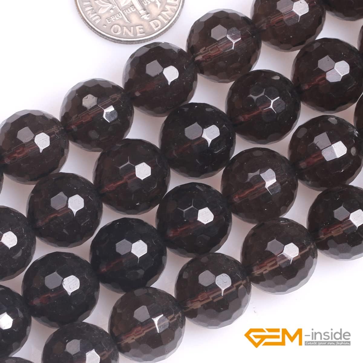 GEM-Inside Genuine Smoky Quartz Gemstone Loose Beads 12mm Round Faceted Beads for Jewelry Making Strand 15 Inches