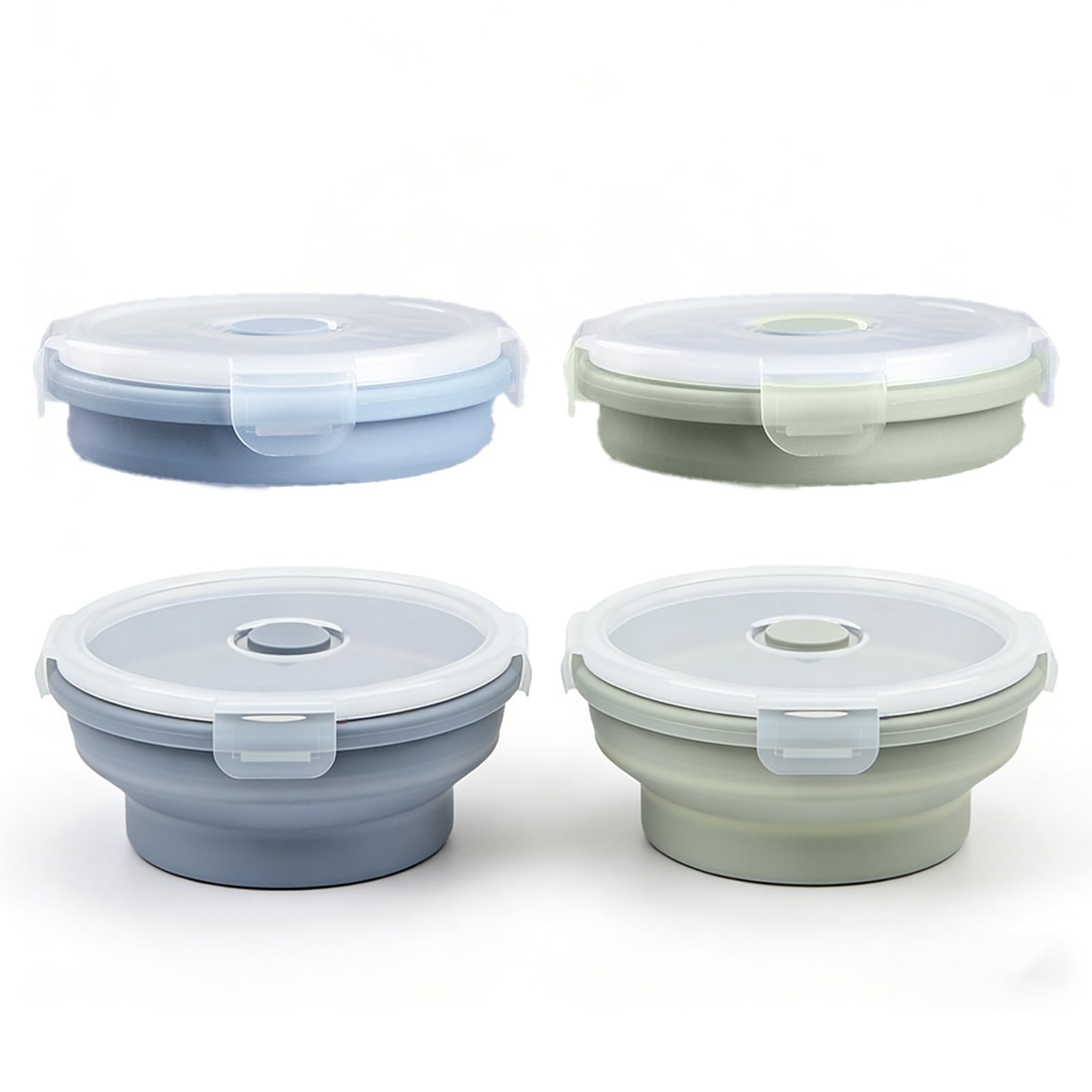 Silicone Collapsible Food Storage Containers-Prep/Storage Bowls with Lids – Set of 2 Round Silicone Lunch Containers – Microwave and Freezer Food Containers (550ML,Green Blue)