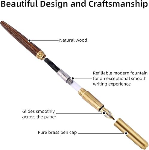 Miniatura 3 de Cobee Bolígrafos estilográficos de madera, pluma estilográfica de madera hecha a mano, pluma estilográfica de lujo vintage de 0.020 in, bolígrafo de