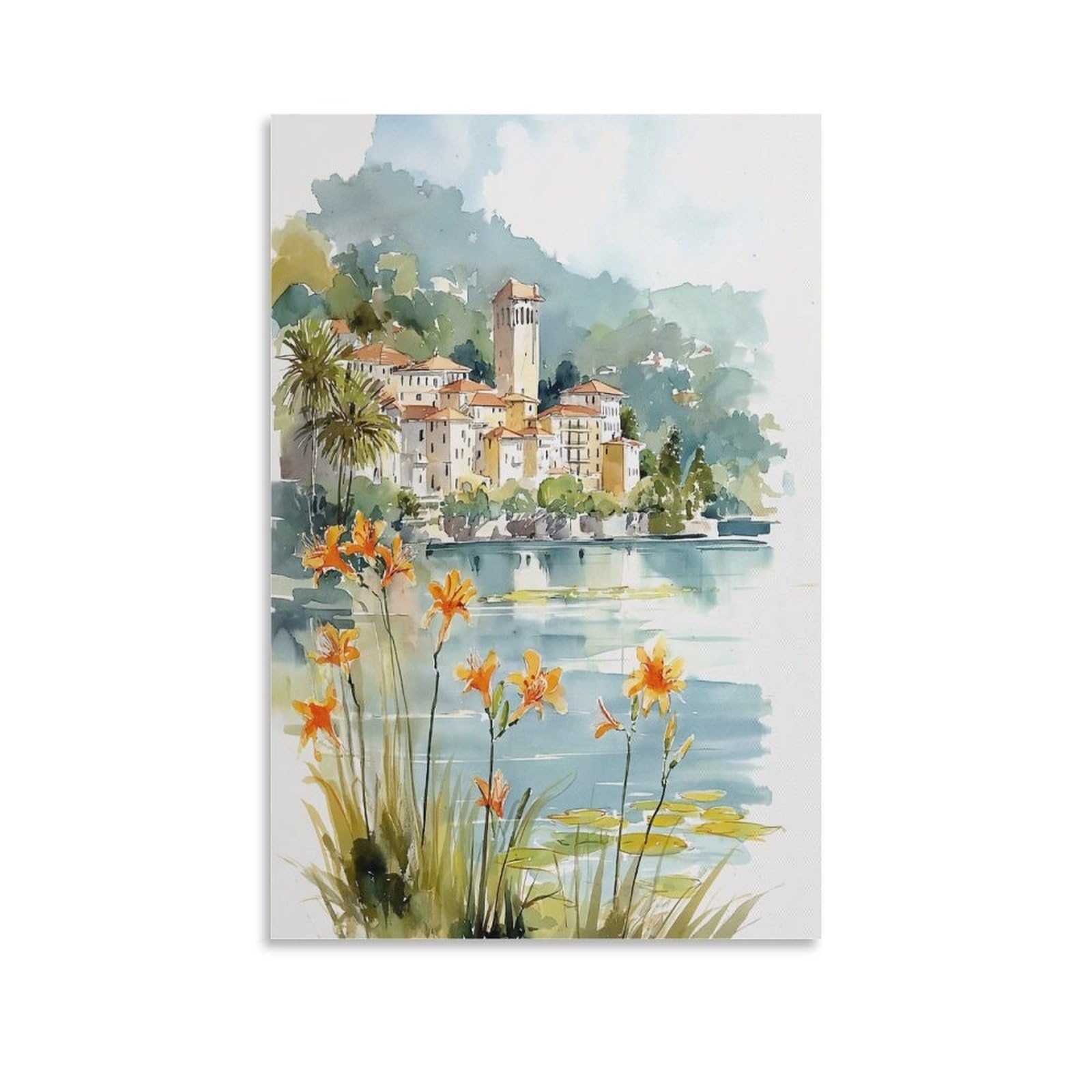 LCYNNH Orlando Watercolor Painting Florida 24x36inch(60x90cm) Vintage Travel Poster Watercolor Canvas Art