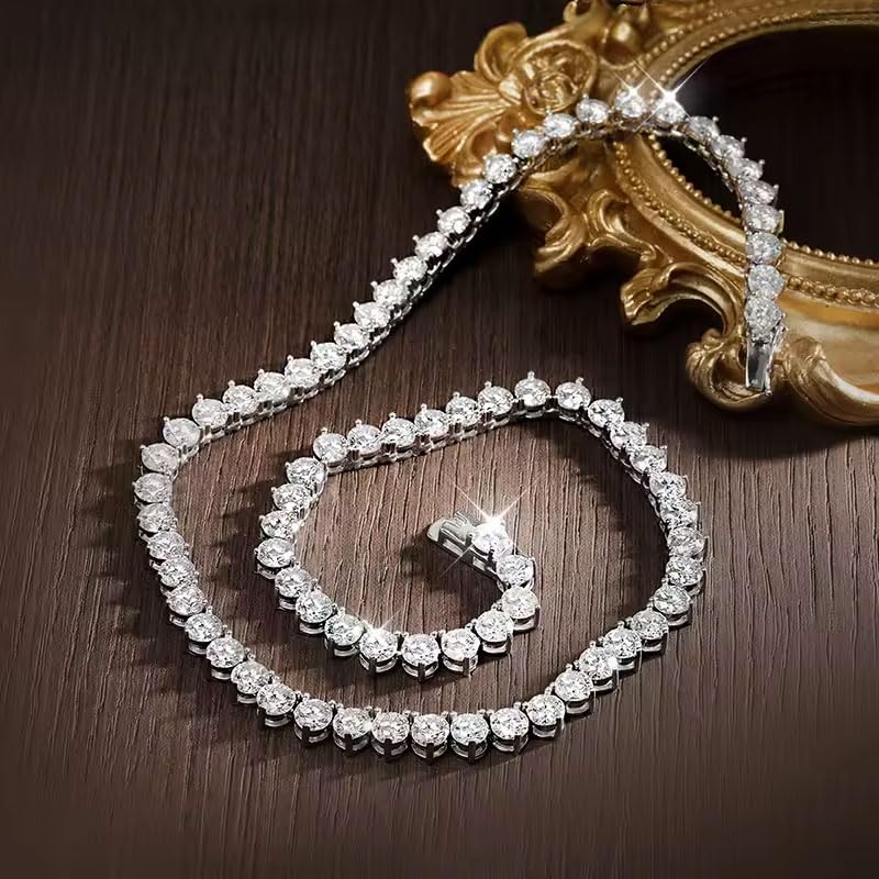 3 Prong Moissanite Tennis Necklace, 11.20-58.00ct D Color VVS1 s925 Sterling Silver Wedding Moissanite Tennis Necklaces for Women Men2