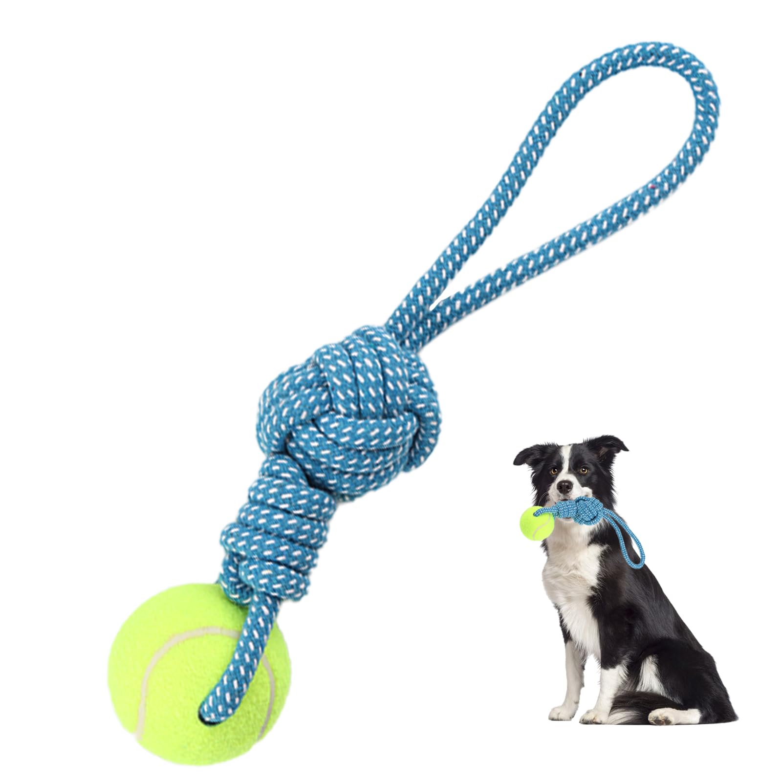 Erhalithegro Dog Rope Toy for Medium and Small Dogs Interactive Puppy Toys Tug of War Rope Tether Tug Outdoor Dog Toy 1 Knot Puppy Teething Chew Cotton with Tennis Ball