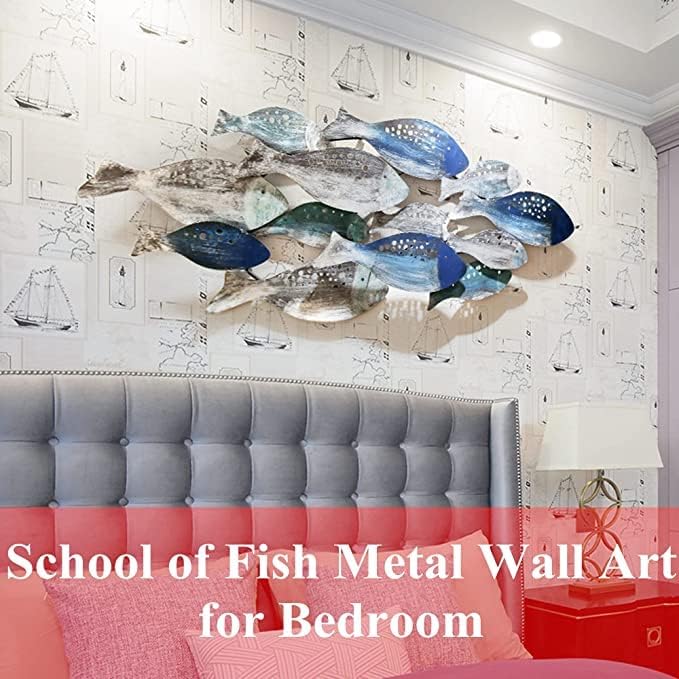 Miniatura 4 de SUN RDPP Decoración artística de pared de peces de metal, gran decoración de pared de peces costeros de metal para decoración de pared para sala de