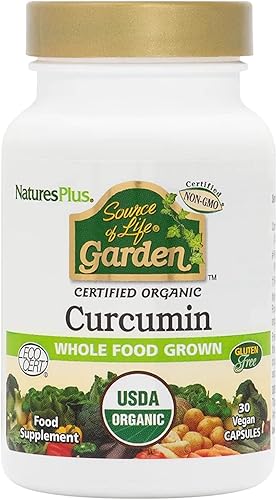NaturesPlus Source of Life Garden - Curcumina orgánica certificada - 400 mg, 30 cápsulas veganas - Apoya la función cerebral saludable y las