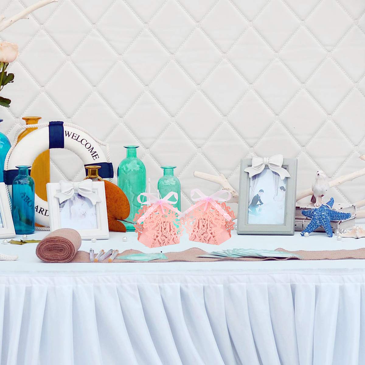 50 Stück Herzförmige Geschenkboxen Mit Bändern - 9x8x3cm, Für Hochzeit, Party, Süßigkeiten