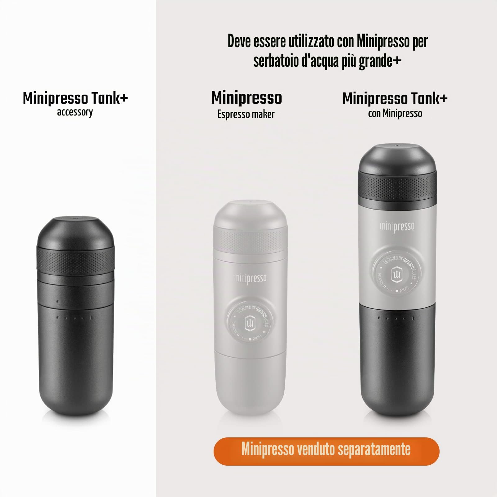 WACACO Minipresso Tank +, Accessorio per Minipresso NS o Minipresso GR, Grande Serbatoio dell'acqua per Lungo Espresso