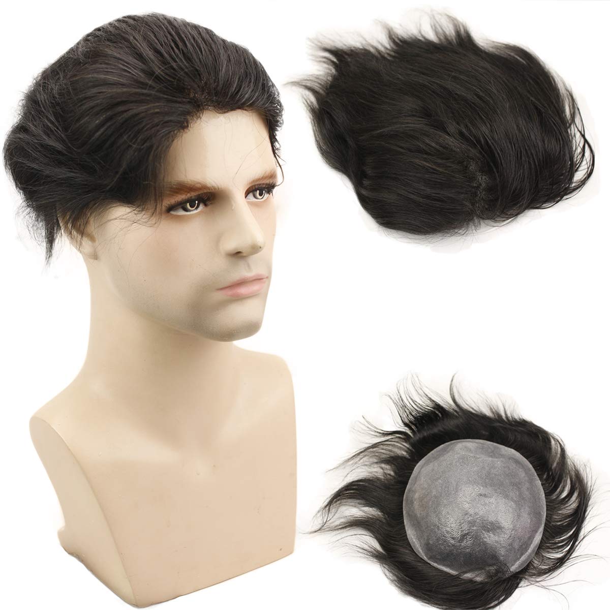 Dreambeauty Men's Toupee 10x8 inch All PU Base 0.06mm Super Soft Thin Skin 100