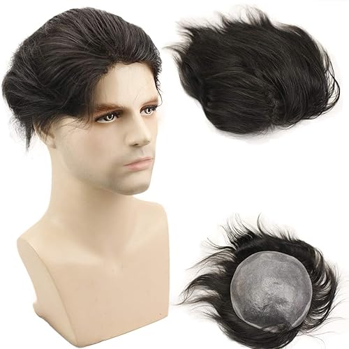 Dreambeauty Tupé para hombre de 10 x 8 pulgadas, base de poliuretano, 0.002 in, piel fina súper suave, 100% cabello humano virgen europeo, para