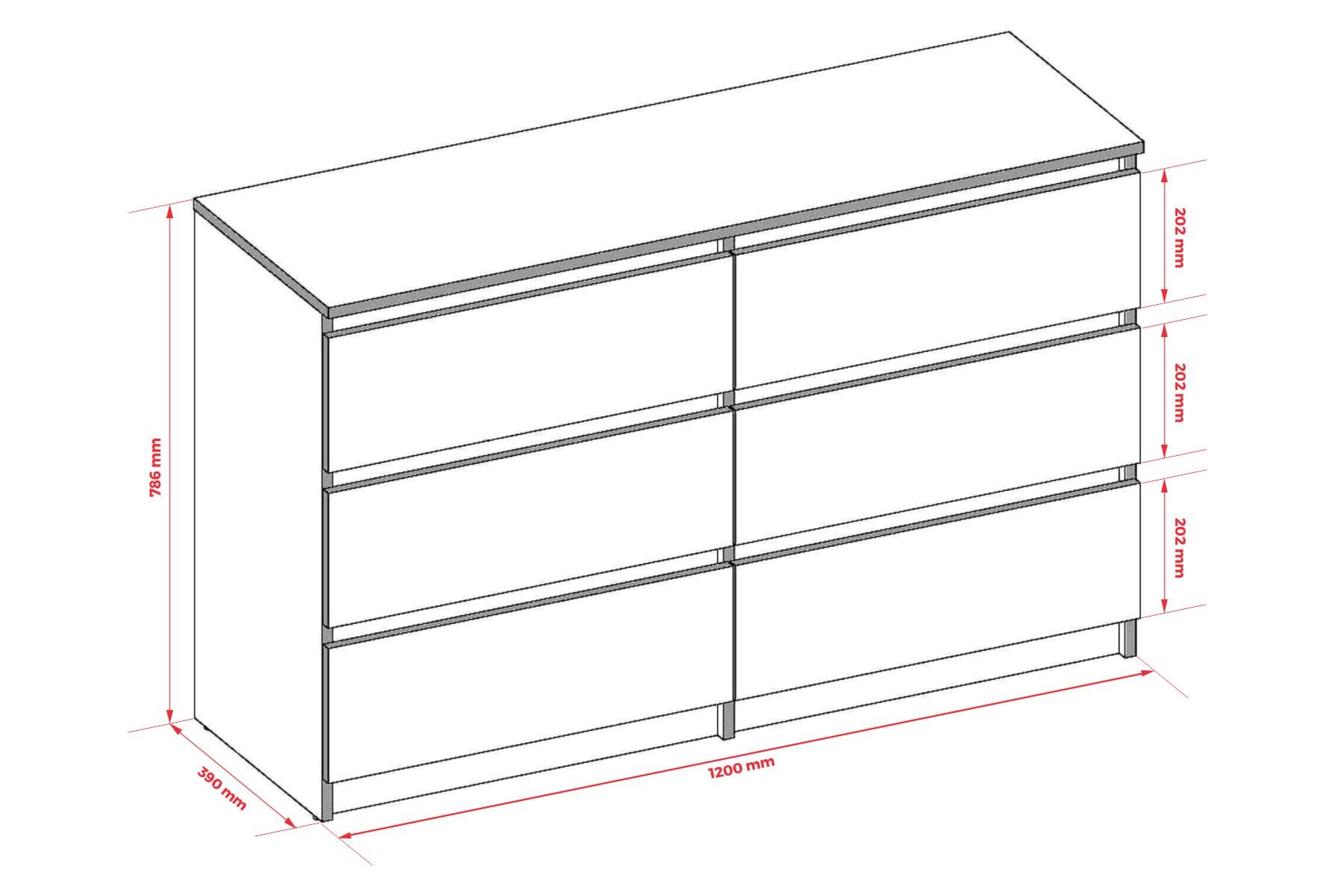 3E 3xE living.com cassettiera, credenza con 6 cassetti Antracite e Rovere lancelot, 120 x 79 x 39 cm