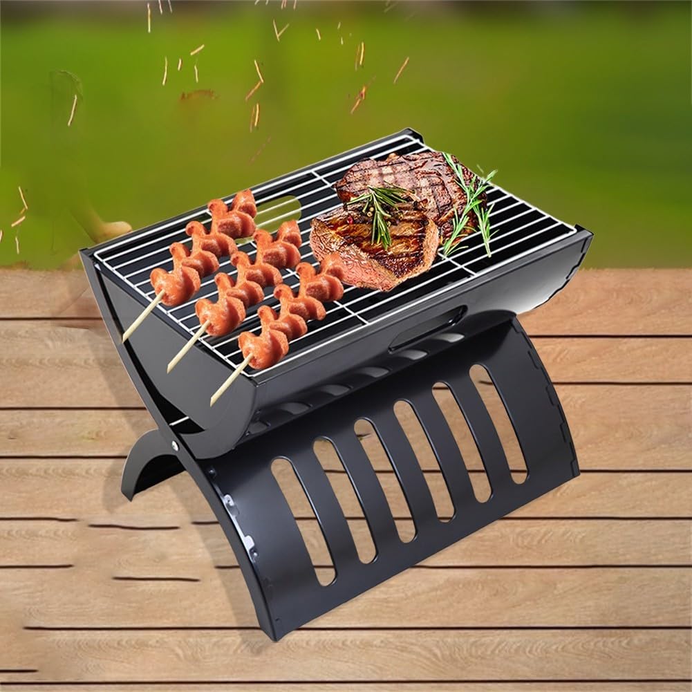 Barbecue portatile pieghevole barbecue barbecue all'aperto a carbone stufa con stabilità triangolare e ventilazione per campeggio picnic cortile nero