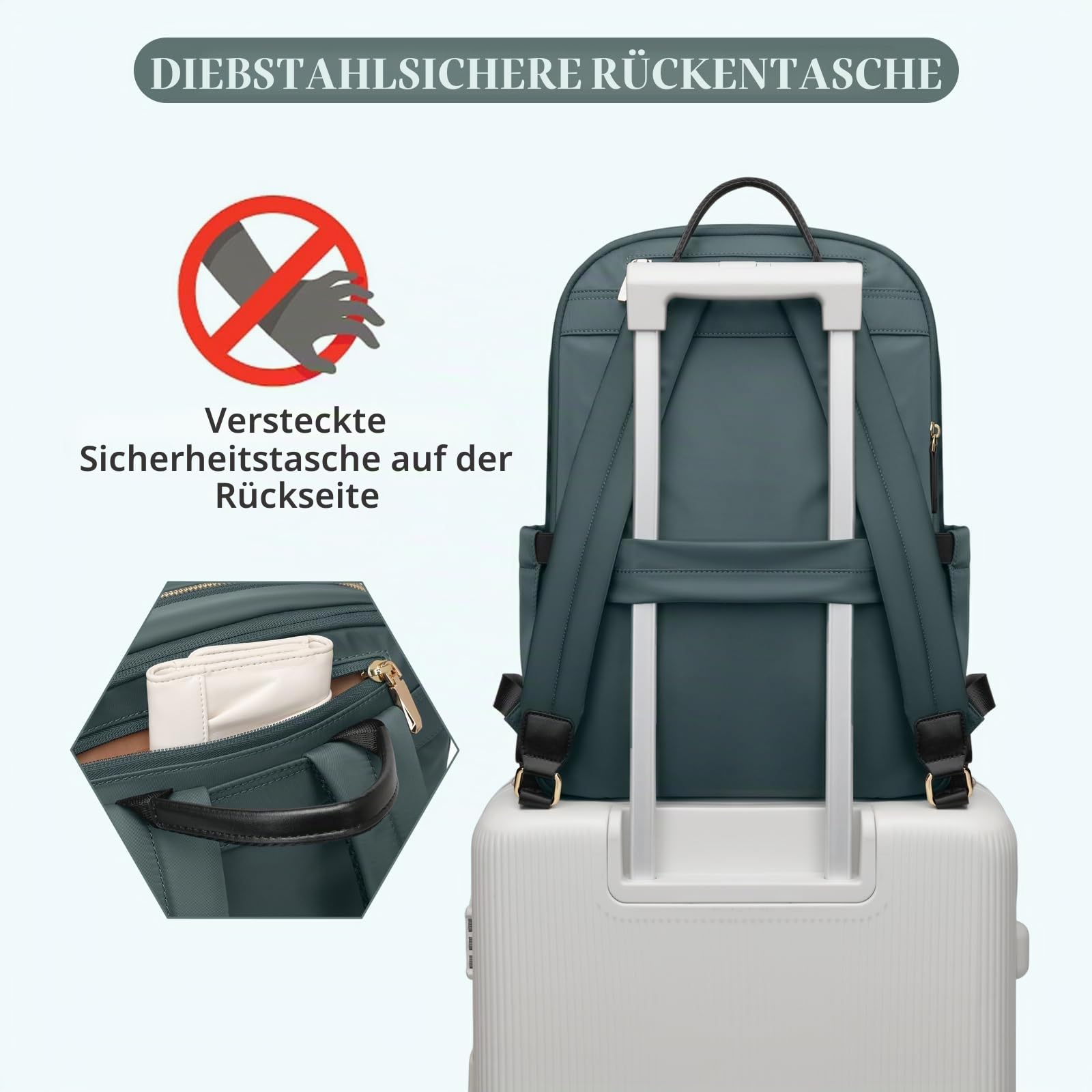GOLF SUPAGS Laptop Rucksack für Damen Casual Daypack für Arbeit Reisen College Schulrucksack Handtasche für 14 Zoll Laptop (Dunkelgrün)