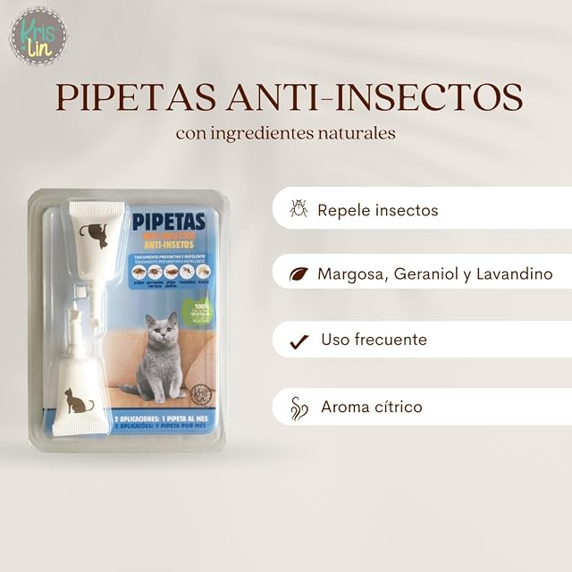 Foto 2 de 7 de KRISLIN Pipetas Repel para Gatos con Margosa, Geraniol Y Lavandino, contra pulgas, garrapatas e Insectos