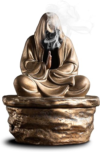 Soporte de incienso de cerámica para cono y bobina, soporte para quemador de incienso, decoración zen con diseño de estatua de Buda, protección