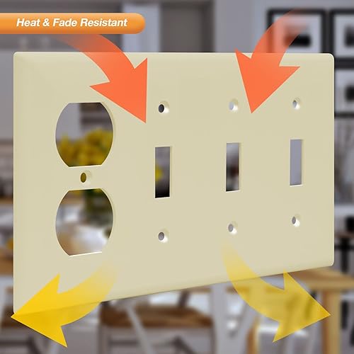 Miniatura 4 de ENERLITES Placa de pared combinada de triple palancasalida de receptáculo dúplex individual, tamaño estándar, cubierta de interruptor de luz de 4