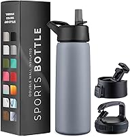 Vista 10 de Botellas de agua de acero inoxidable con triple aislamiento con pajilla, botellas de agua reutilizables aisladas de 25 onzas con 3 tapas, botella