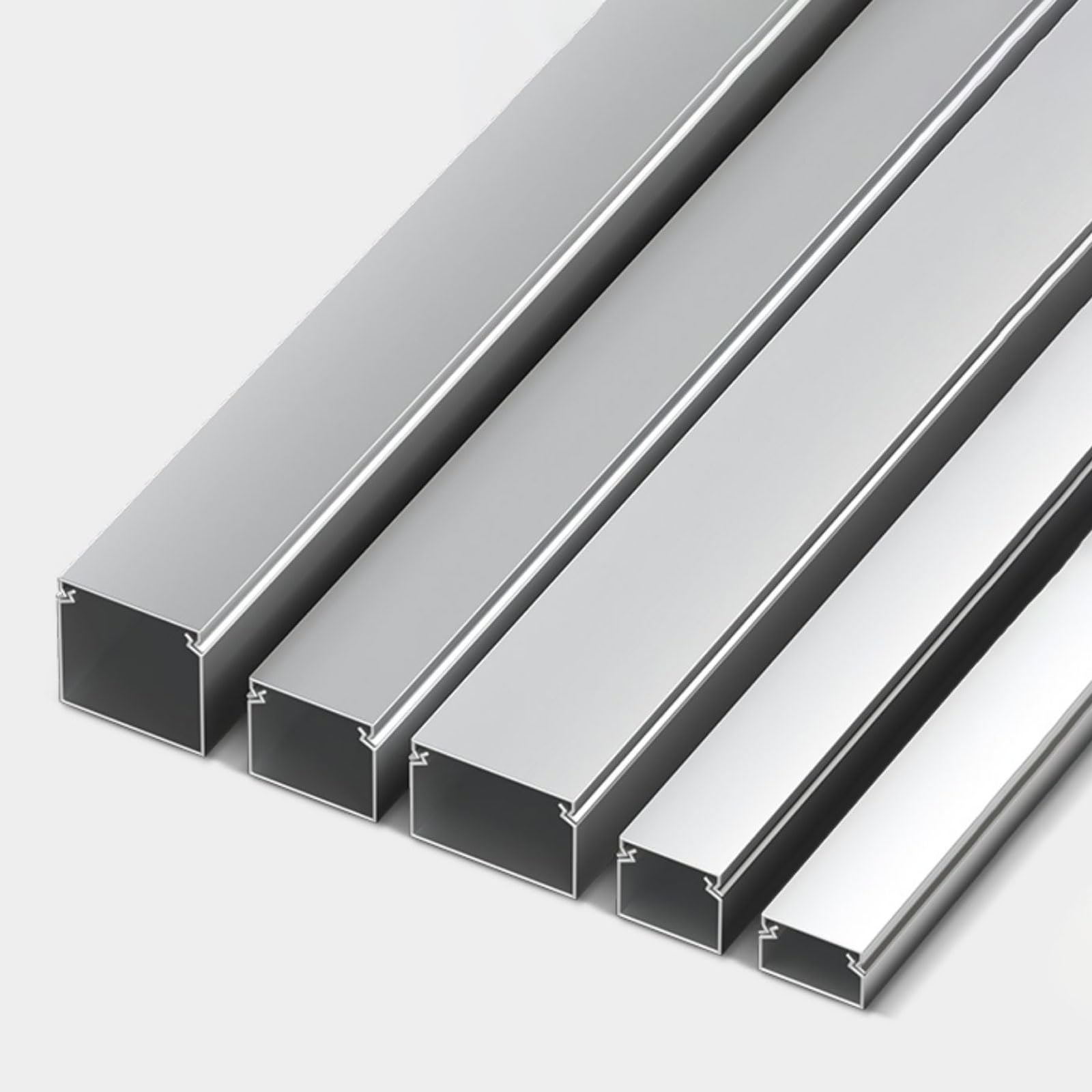 Lot de 2-1 m de long en alliage d'aluminium argenté - Plusieurs tailles (50 x 25 mm) - Idéal pour ranger les câbles à la maison et au bureau