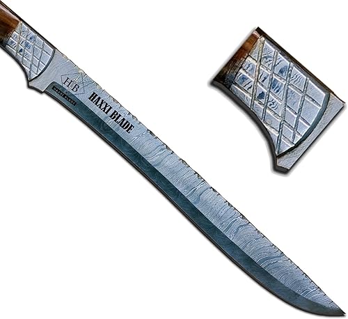 Miniatura 3 de Haxxi Blade Machete Damascus Steel Knife Ram Horn Non Slip Handle and Belt Sheath for Gardening Land Management Bushcraft Hunting and Outdoor