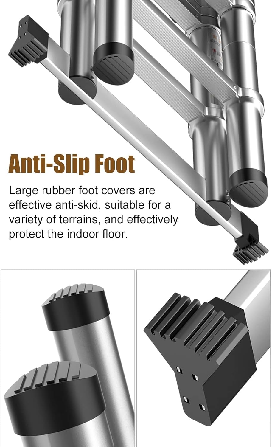 Telescoping Extension Ladder, Telescoping Ladder 9.5ft/10.5ft/12.5ft/13.5ft/14.5ft Telescopic Ladder, Aluminum Non Slip Retractable Ladders for Tall Buildings/Tent/Hobbies, Support