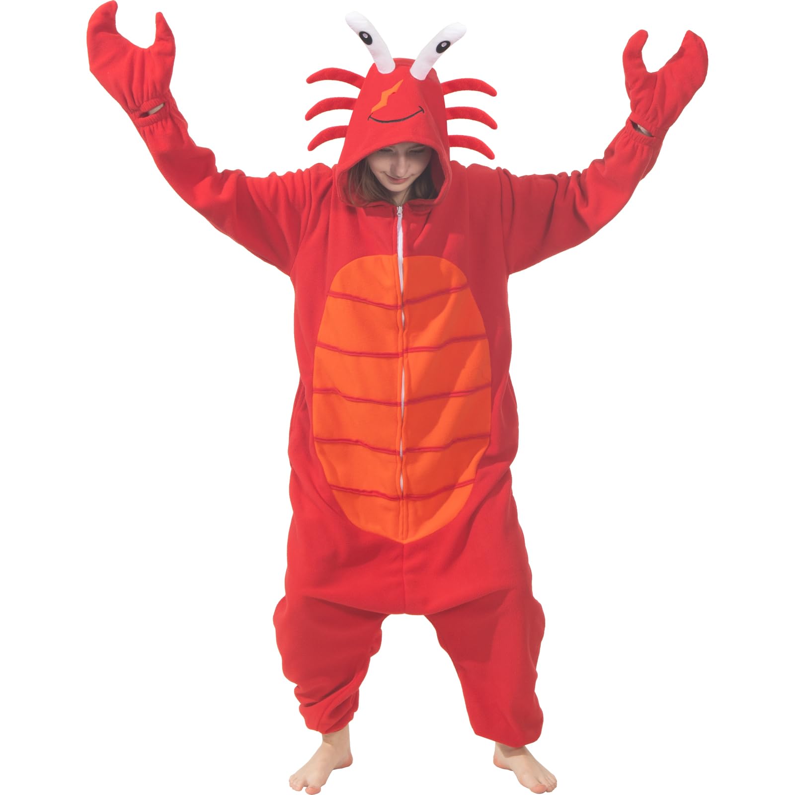Unisex Adult Lobster Crab Onesie Halloween Costume Sea Crustacean Cosplay Pyjamas Novelty Nightwear Loungewear-image-33