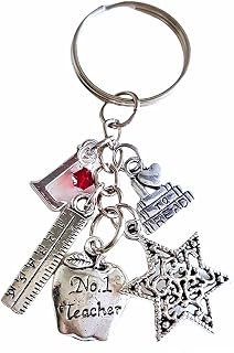 Handmade Personalised Initial No 1 Teacher Keyring Bag Charm with Genuine Crystal