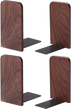 muso wood Walnut Wooden Bookends,Office Desktop Book Ends,5.1"x3.2" (Walnut-2 Pairs)