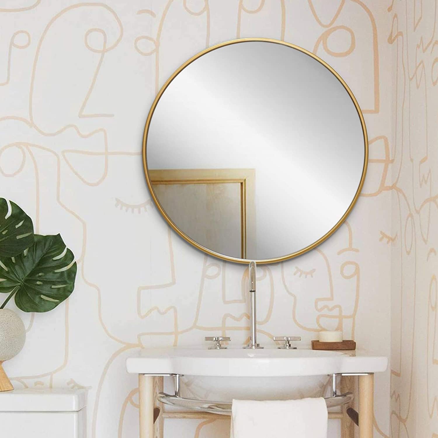 The arts box Round Mirror for Bathroom, Gold Circle Mirror for Wall Mounted, Modern Brushed Brass Metal Frame Round Mirr