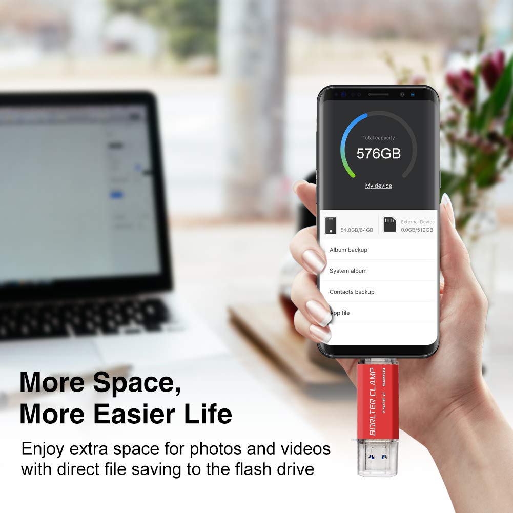 512GB Chiavetta USB 3.0 Tipo C, BorlterClamp 2 in 1 Pen Drive (USB C e USB 3.0) OTG Memoria Flash, USB Flash Drive per Tipo C Android Smartphone/Tablet/Computer (Rosso)